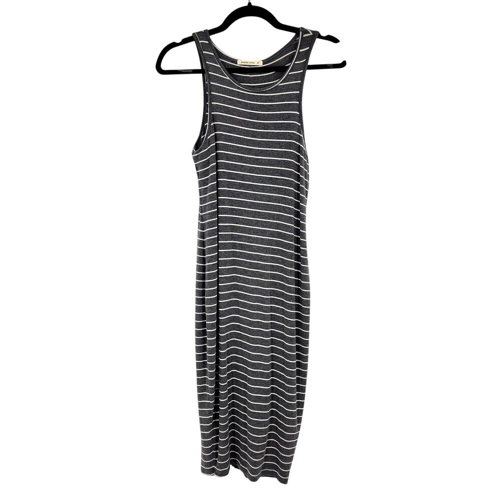 Marine Layer Gray & White Stripe Lexi Jersey Fitted Midi Tank Dress Size Medium